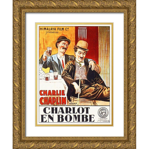 Charlie Chaplin - French - A Night Out, 1915 Gold Ornate Wood Framed Art Print with Double Matting by Hollywood Photo Archive