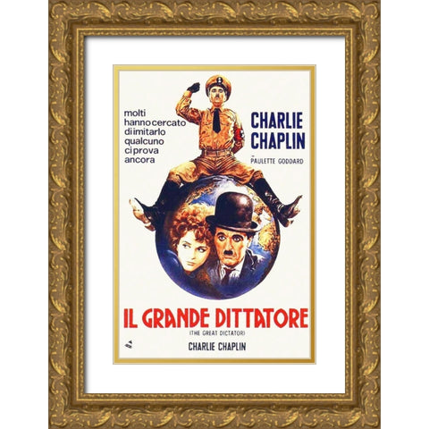 Charlie Chaplin - Italian - The Great Dictator, 1940 Gold Ornate Wood Framed Art Print with Double Matting by Hollywood Photo Archive