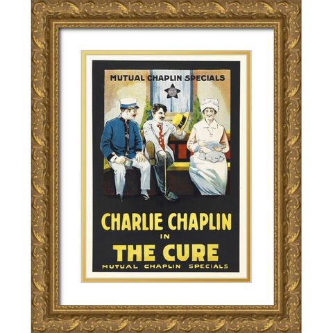 Charlie Chaplin - The Cure, 1917 Gold Ornate Wood Framed Art Print with Double Matting by Hollywood Photo Archive