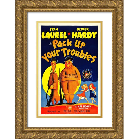 Laurel and Hardy - Pack Up Your Troubles, 1932 Gold Ornate Wood Framed Art Print with Double Matting by Hollywood Photo Archive