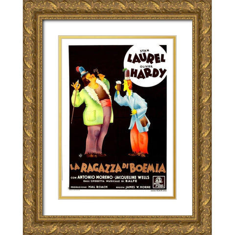 Laurel and Hardy - Italian - The Bohemian Girl Gold Ornate Wood Framed Art Print with Double Matting by Hollywood Photo Archive