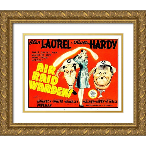 Laurel and Hardy - Air Raid Wardens, 1943 Gold Ornate Wood Framed Art Print with Double Matting by Hollywood Photo Archive