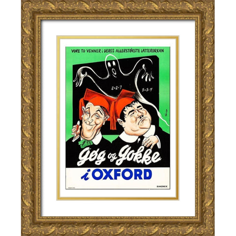 Laurel and Hardy - Norwegian - A Chump At Oxford Gold Ornate Wood Framed Art Print with Double Matting by Hollywood Photo Archive
