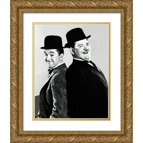 Laurel and Hardy - Portrait, 1933 Gold Ornate Wood Framed Art Print with Double Matting by Hollywood Photo Archive