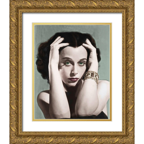 Hedy Lamarr Gold Ornate Wood Framed Art Print with Double Matting by Hollywood Photo Archive