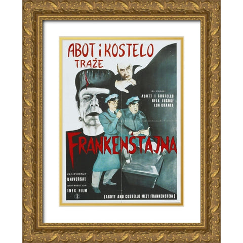 Abbott and Costello - Bosnian - Frankenstein Gold Ornate Wood Framed Art Print with Double Matting by Hollywood Photo Archive