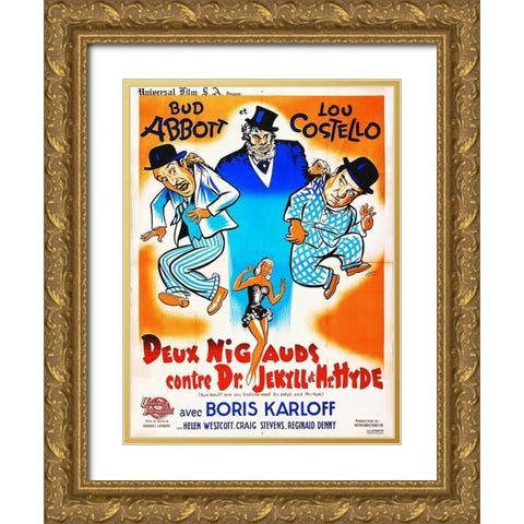 Abbott and Costello - French - Dr Jekyll And Mr Hyde Gold Ornate Wood Framed Art Print with Double Matting by Hollywood Photo Archive