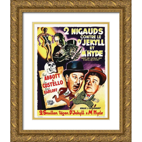 Abbott and Costello - French - Dr Jekyll And Mr Hyde Gold Ornate Wood Framed Art Print with Double Matting by Hollywood Photo Archive