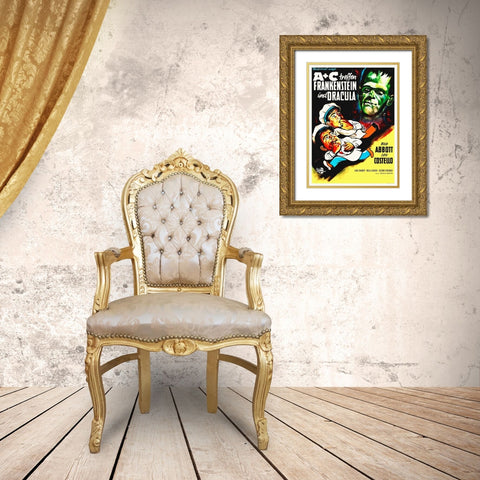 Abbott and Costello - German - Frankenstein And Dracula Gold Ornate Wood Framed Art Print with Double Matting by Hollywood Photo Archive