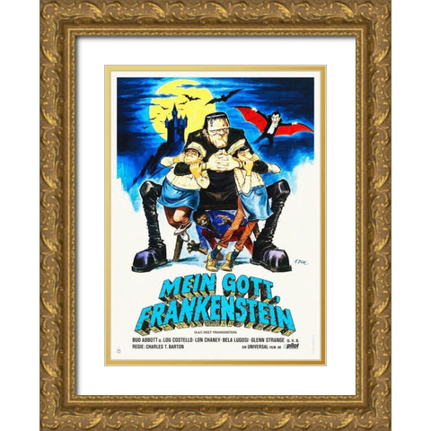 Abbott and Costello - German - Meet Frankenstein Gold Ornate Wood Framed Art Print with Double Matting by Hollywood Photo Archive
