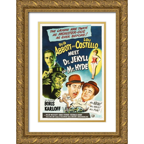 Abbott and Costello - Meet Dr-Jekyll And Mr-Hyde Gold Ornate Wood Framed Art Print with Double Matting by Hollywood Photo Archive