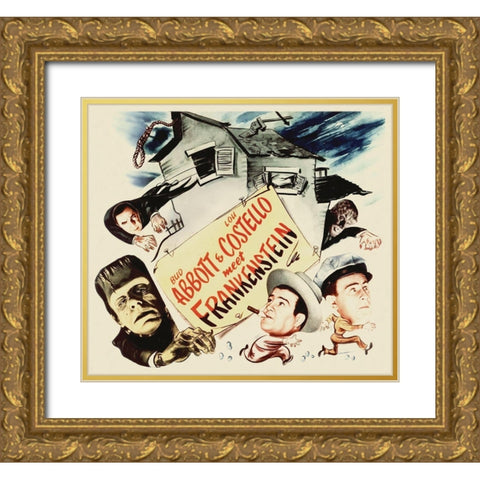 Abbott and Costello - Meet Frankenstein Gold Ornate Wood Framed Art Print with Double Matting by Hollywood Photo Archive