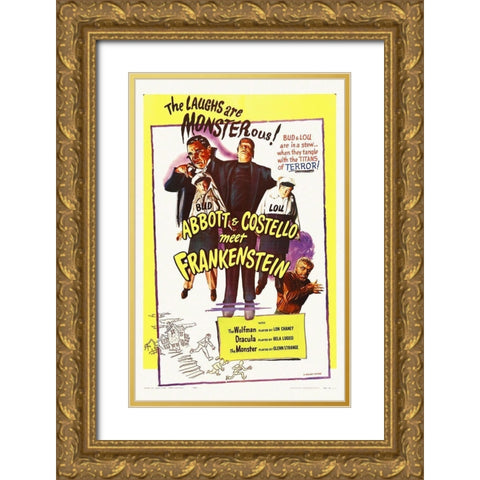 Abbott and Costello - Meet Frankenstein Gold Ornate Wood Framed Art Print with Double Matting by Hollywood Photo Archive