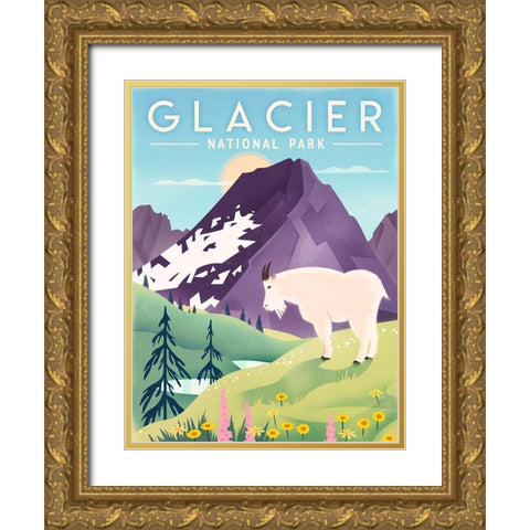 Glacier National Park - Goat Gold Ornate Wood Framed Art Print with Double Matting by Wickstrom, Martin