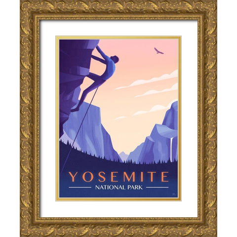 Yosemite National Park - Rock Climber Gold Ornate Wood Framed Art Print with Double Matting by Wickstrom, Martin