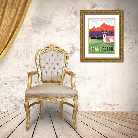 Grand Teton National Park Gold Ornate Wood Framed Art Print with Double Matting by Wickstrom, Martin