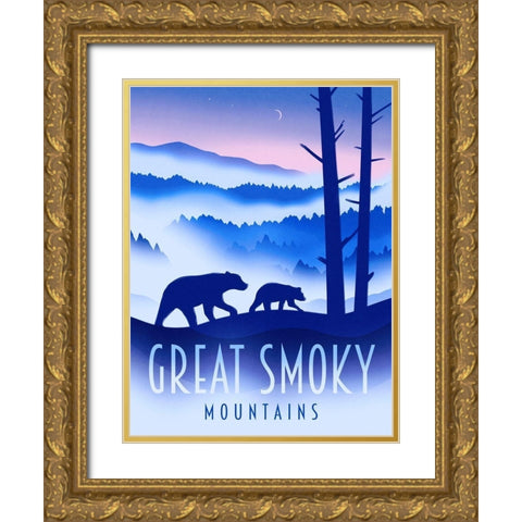 Great Smoky Mountains - Bear Gold Ornate Wood Framed Art Print with Double Matting by Wickstrom, Martin