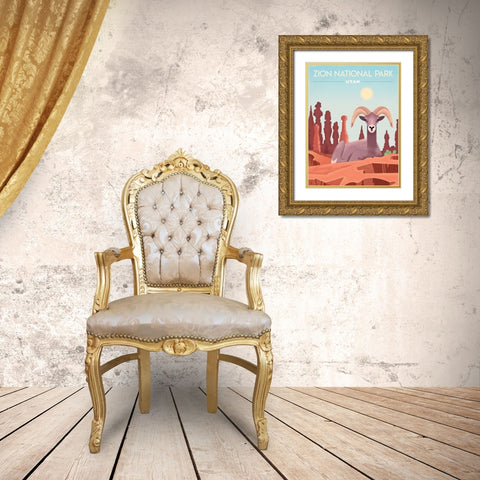 Zion National Park, Utah - Bighorn Gold Ornate Wood Framed Art Print with Double Matting by Wickstrom, Martin
