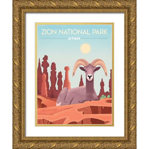 Zion National Park, Utah - Bighorn Gold Ornate Wood Framed Art Print with Double Matting by Wickstrom, Martin