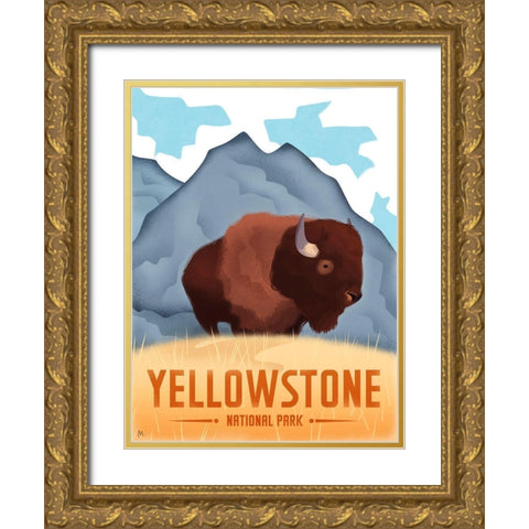 Yellowston National Park - Bison Gold Ornate Wood Framed Art Print with Double Matting by Wickstrom, Martin