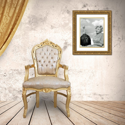 Doris Day with a Thanksgiving Turkey Gold Ornate Wood Framed Art Print with Double Matting by Hollywood Photo Archive