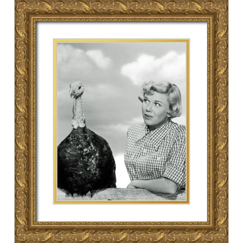 Doris Day with a Thanksgiving Turkey Gold Ornate Wood Framed Art Print with Double Matting by Hollywood Photo Archive