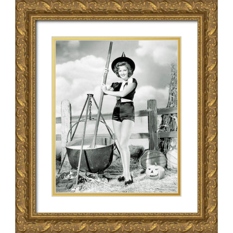 Halloween Witch - Martha Vickers Gold Ornate Wood Framed Art Print with Double Matting by Hollywood Photo Archive