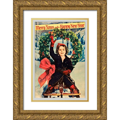 Shirley Temple - Merry Christmas Gold Ornate Wood Framed Art Print with Double Matting by Hollywood Photo Archive