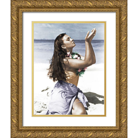Jean Simmons Gold Ornate Wood Framed Art Print with Double Matting by Hollywood Photo Archive