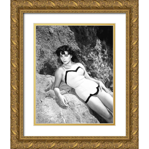 Joan Collins Gold Ornate Wood Framed Art Print with Double Matting by Hollywood Photo Archive