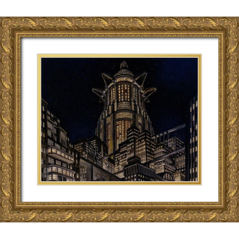 Metropolis - Building Concept Art Gold Ornate Wood Framed Art Print with Double Matting by Hollywood Photo Archive