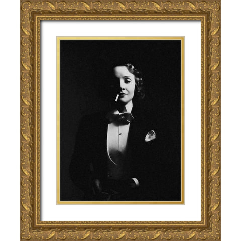 Marlene Dietrich in Top Hat Gold Ornate Wood Framed Art Print with Double Matting by Hollywood Photo Archive