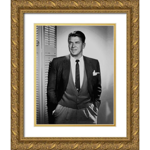 Ronald Reagan Gold Ornate Wood Framed Art Print with Double Matting by Hollywood Photo Archive