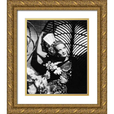 Marlene Dietrich Gold Ornate Wood Framed Art Print with Double Matting by Hollywood Photo Archive