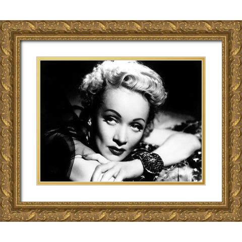 Marlene Dietrich Gold Ornate Wood Framed Art Print with Double Matting by Hollywood Photo Archive