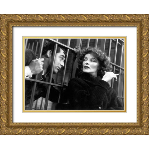Cary Grant with Katherine Hepburn - Bringing Up Baby Gold Ornate Wood Framed Art Print with Double Matting by Hollywood Photo Archive