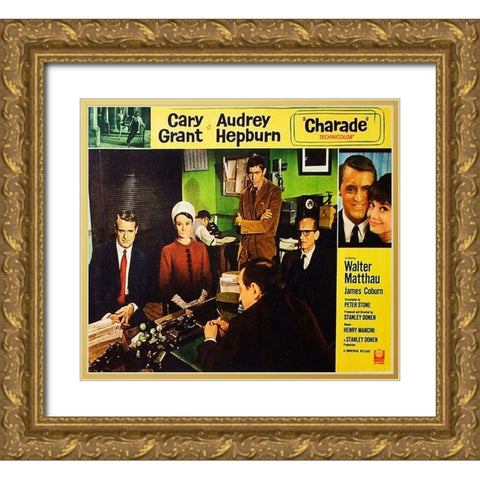 Cary Grant - Charade - Lobby Card Gold Ornate Wood Framed Art Print with Double Matting by Hollywood Photo Archive