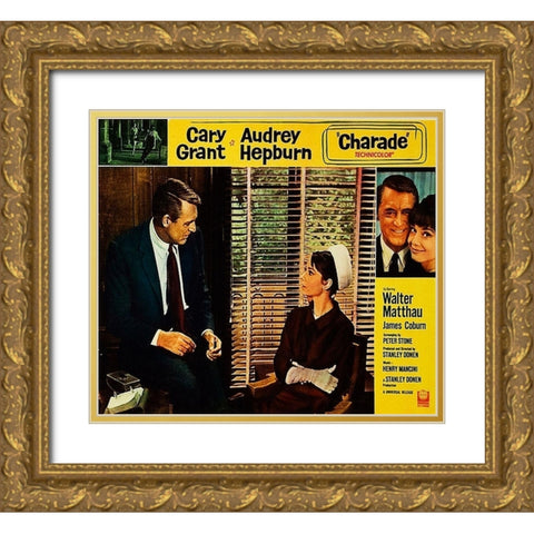 Cary Grant - Charade - Lobby Card Gold Ornate Wood Framed Art Print with Double Matting by Hollywood Photo Archive