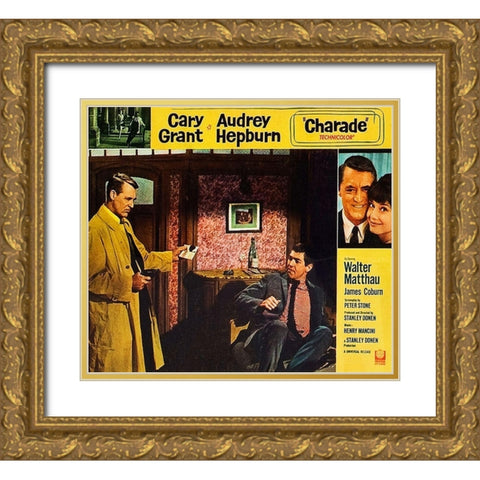 Cary Grant - Charade - Lobby Card Gold Ornate Wood Framed Art Print with Double Matting by Hollywood Photo Archive