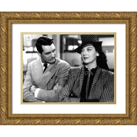 Cary Grant with Rosalind Russell - His Girl Friday Gold Ornate Wood Framed Art Print with Double Matting by Hollywood Photo Archive