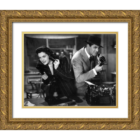 Cary Grant with Rosalind Russell - His Girl Friday Gold Ornate Wood Framed Art Print with Double Matting by Hollywood Photo Archive