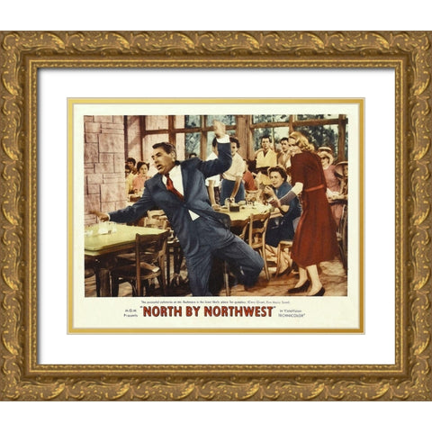 North by Northwest - Lobby Card Gold Ornate Wood Framed Art Print with Double Matting by Hollywood Photo Archive