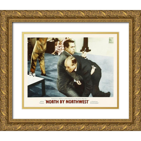 North by Northwest - Lobby Card Gold Ornate Wood Framed Art Print with Double Matting by Hollywood Photo Archive