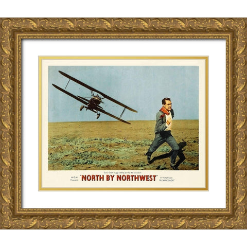North by Northwest - Lobby Card Gold Ornate Wood Framed Art Print with Double Matting by Hollywood Photo Archive