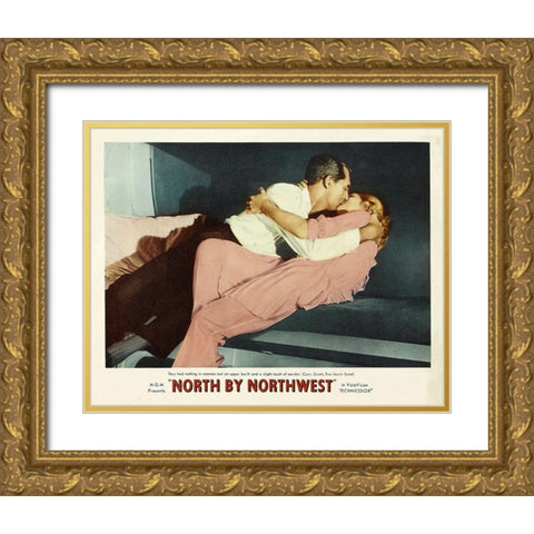 North by Northwest - Lobby Card Gold Ornate Wood Framed Art Print with Double Matting by Hollywood Photo Archive