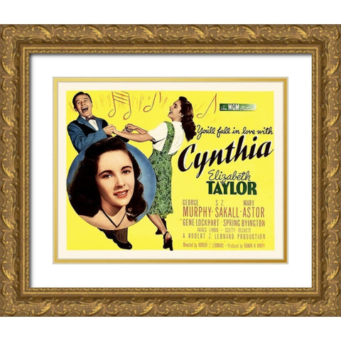 Elizabeth Taylor - Cynthia - Lobby Card Gold Ornate Wood Framed Art Print with Double Matting by Hollywood Photo Archive