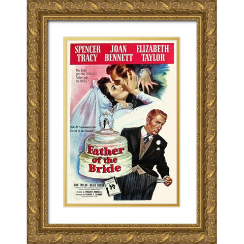 Father of the Bride - Spencer Tracy - Elizabeth Taylor Gold Ornate Wood Framed Art Print with Double Matting by Hollywood Photo Archive