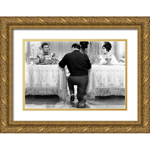 Behind the Scenes - Elizabeth Taylor - Cleopatra Gold Ornate Wood Framed Art Print with Double Matting by Hollywood Photo Archive