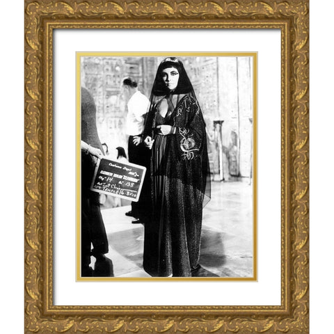 Wardrobe Test - Cleopatra - Elizabeth Taylor Gold Ornate Wood Framed Art Print with Double Matting by Hollywood Photo Archive