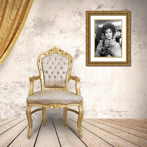 Elizabeth Taylor - Holding an Oscar Gold Ornate Wood Framed Art Print with Double Matting by Hollywood Photo Archive